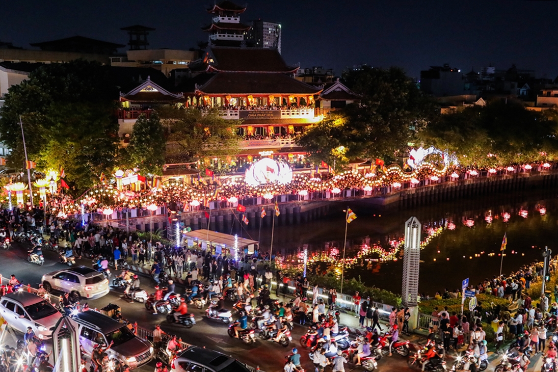 Lanterns and parade during Vesak in Vietnam