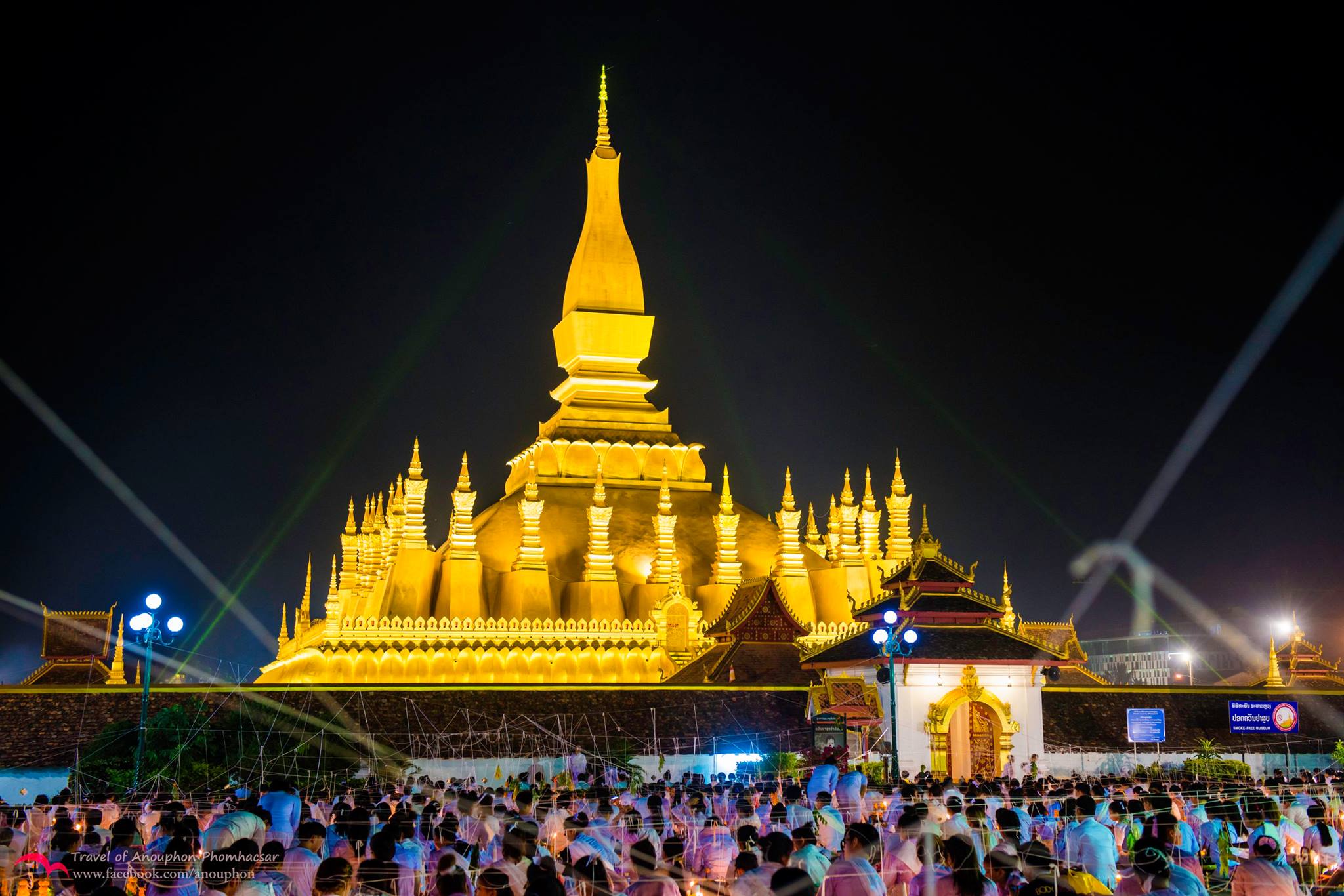 Evening candlelight walk in Laos for Vesak
