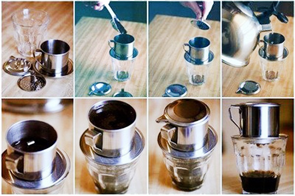 Vietnamese phin filter brewing coffee