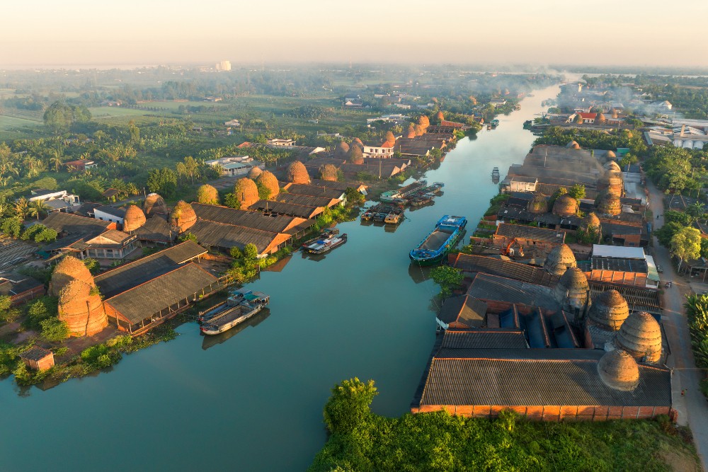 Traditional brick kilns along the Mekong River